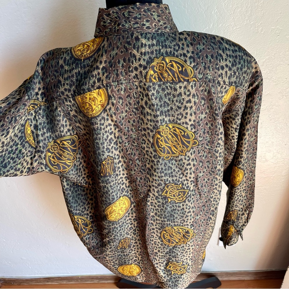 Sunny Leigh Vintage Baroque Animal Print 100% Silk Button  Blouse Sz Med - Picture 5 of 10